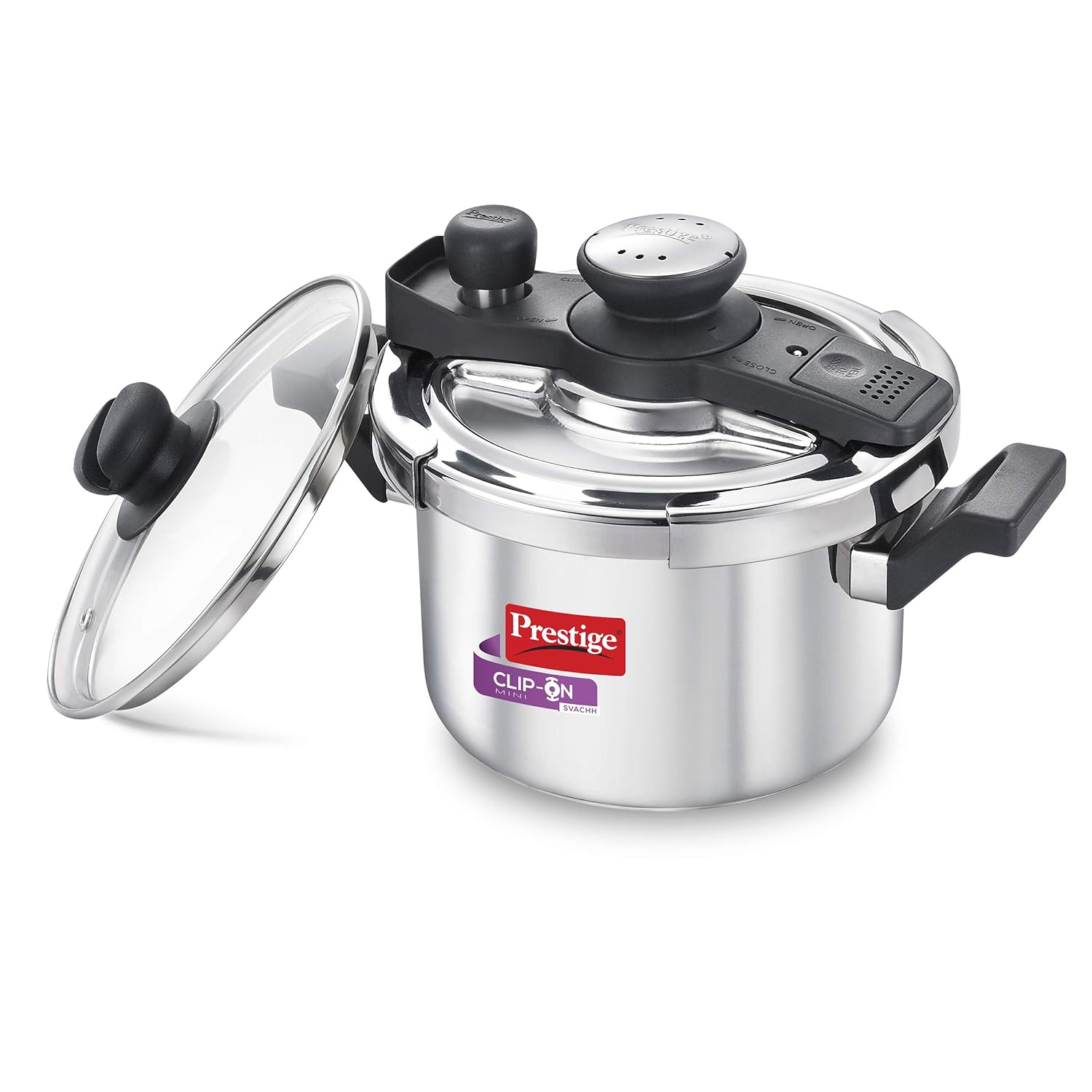 PRESTIGE CLIP ON STAINLESS STEEL PRESSURE COOKER WITH GLASS LID 3 LITRES SILVER