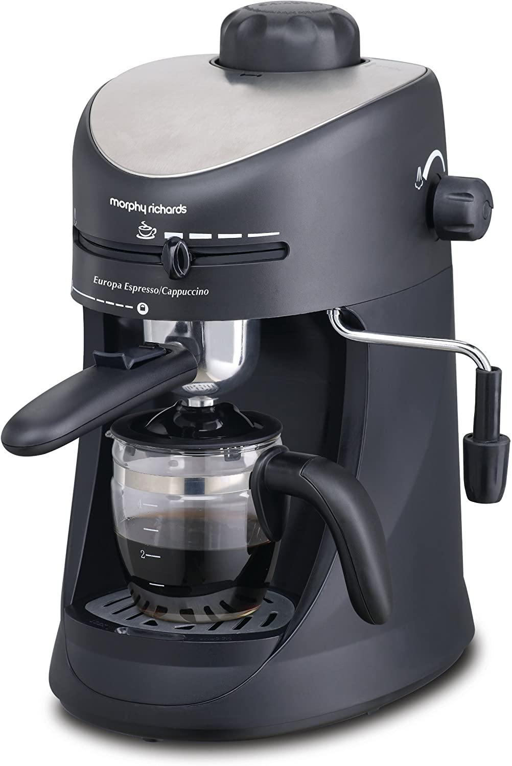 MORPHY RICHARDS COFFEE MAKER NEW EUROPA ESPRESSO AND CAPPUCCINO 4 CUP COFFEE MAKER BLACK