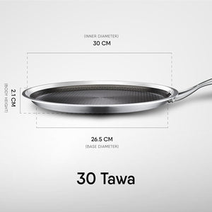 Stahl Artisan Hybrid Triply Dosa Tawa, Dosa Tawa with Induction Base, Non Stick Pan, Stainless Steel Scratch Resistant Dosa Tava, 30 cm