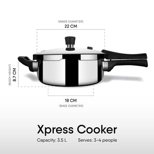 Stahl Xpress Cooker Triply Pressure Cooker Pan, Induction Cooker, Outer Lid Pressure Cooker 3.5 L, Induction & Gas Stove Compatible, 5 Years Warranty