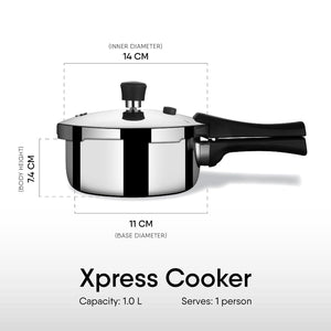 Stahl Xpress Cooker Triply Pressure Cooker Baby, Induction Cooker, Outer Lid Pressure Cooker 1 L, Induction & Gas Stove Compatible, 5 Years