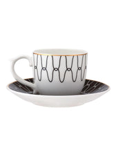 Load image into Gallery viewer, Clay Craft Fine Ceramic Gold Printed Cup &amp; Saucer Set of 12-6 Cups &amp; 6 Saucers - 180 ml Each (MAHARANI Noir N406)
