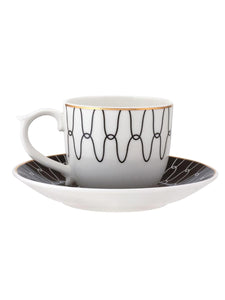 Clay Craft Fine Ceramic Gold Printed Cup & Saucer Set of 12-6 Cups & 6 Saucers - 180 ml Each (MAHARANI Noir N406)