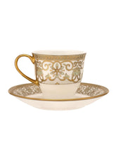 Load image into Gallery viewer, Clay Craft Fine Ceramic Golden Print Cup &amp; Saucer Set of 12 (6 Cups + 6 Saucers) - 180 ml Each (Design 2 - E697)
