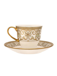 Clay Craft Fine Ceramic Golden Print Cup & Saucer Set of 12 (6 Cups + 6 Saucers) - 180 ml Each (Design 2 - E697)