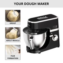 Load image into Gallery viewer, INALSA Stand Mixer 1200W|Pure Copper Motor|5.3L SS Bowl With Splash Guard|Metal Gears for Extra Durability|Accessories Included|Dishwasher Safe|Baking,Cake Mixer,Kneading-Kratos Plus
