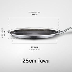 Stahl Artisan Hybrid Triply Dosa Tawa, Dosa Tawa with Induction Base, Non Stick Pan, Stainless Steel Scratch Resistant Dosa Tava, 28 cm