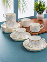 Load image into Gallery viewer, Clay Craft Fine Ceramic Gold Printed Cup &amp; Saucer Set of 12-6 Cups &amp; 6 Saucers - 180 ml Each (Rio Impression 1203)
