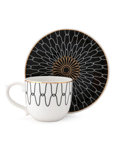 Clay Craft Fine Ceramic Gold Printed Cup & Saucer Set of 12-6 Cups & 6 Saucers - 180 ml Each (MAHARANI Noir N406)