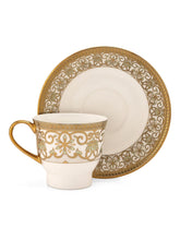 Load image into Gallery viewer, Clay Craft Fine Ceramic Golden Print Cup &amp; Saucer Set of 12 (6 Cups + 6 Saucers) - 180 ml Each (Design 2 - E697)
