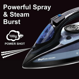 Inalsa Onyx, 2200W, Steam Iron with Ceramic Coated Sole Plate| Anti-Drip Function and Anti-Calc, Blue/Black