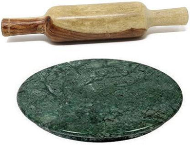 LAKSHITA GREEN MARBLE CHAKLA WITH WOODEN BELAN (ROLLING PINS) - KOCHEN ESSENTIAL