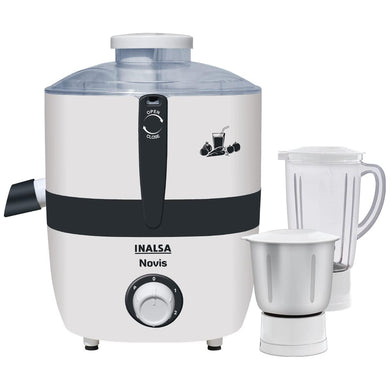 INALSA Juicer Mixer Grinder 500W- Novis with 2 Jars|1.5L Blender Jar,0.7L SS Multipurpose Jar|Easy Flow Juice Nozzle Cap|Shockproof Body Design,Overload Protection for Safety|ISI Marked, Made In India - KOCHEN ESSENTIAL