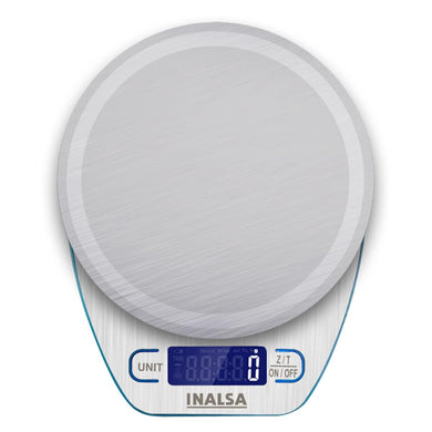 Inalsa Digital Kitchen Weighing Scale & Food Weight Machine for Health, Fitness, Home Baking & Cooking-INKS 02 with Tare/Zero Function,High Precision Weighing Sensor|1 Year Warranty, ( Silver / Blue) - KOCHEN ESSENTIAL