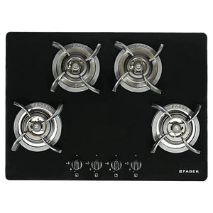 Faber Hob/Hobtop 4 Brass Burner Electric Auto Ignition, Glass Top (HOB ULTIMA HT724 CRS BR CI AI ) - Black, 72 cm