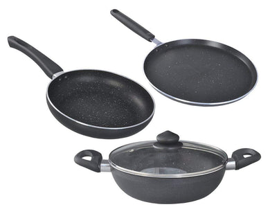 PRESTIGE OMEGA DELUXE GRANITE 3 PCS WITH 1 GLASS LID, PRESTIGE COOKWARE SET - KOCHEN ESSENTIAL