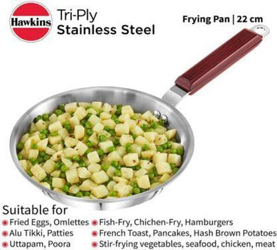 HAWKINS TRIPLY FRY PAN 22 CM DIAMETER  (STAINLESS STEEL, INDUCTION BOTTOM), SSF22 - KOCHEN ESSENTIAL