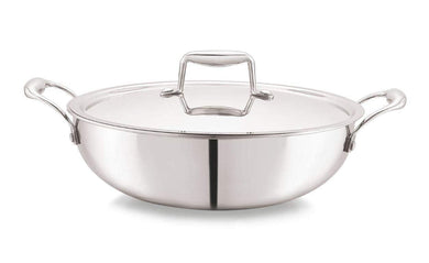 Cello TriPly Stainless Steel Kadhai with Lid (24 cm - 2.6 L) - KOCHEN ESSENTIAL