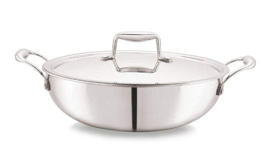 Cello TriPly Stainless Steel Kadhai with Lid (22 cm - 2.2 L) - KOCHEN ESSENTIAL